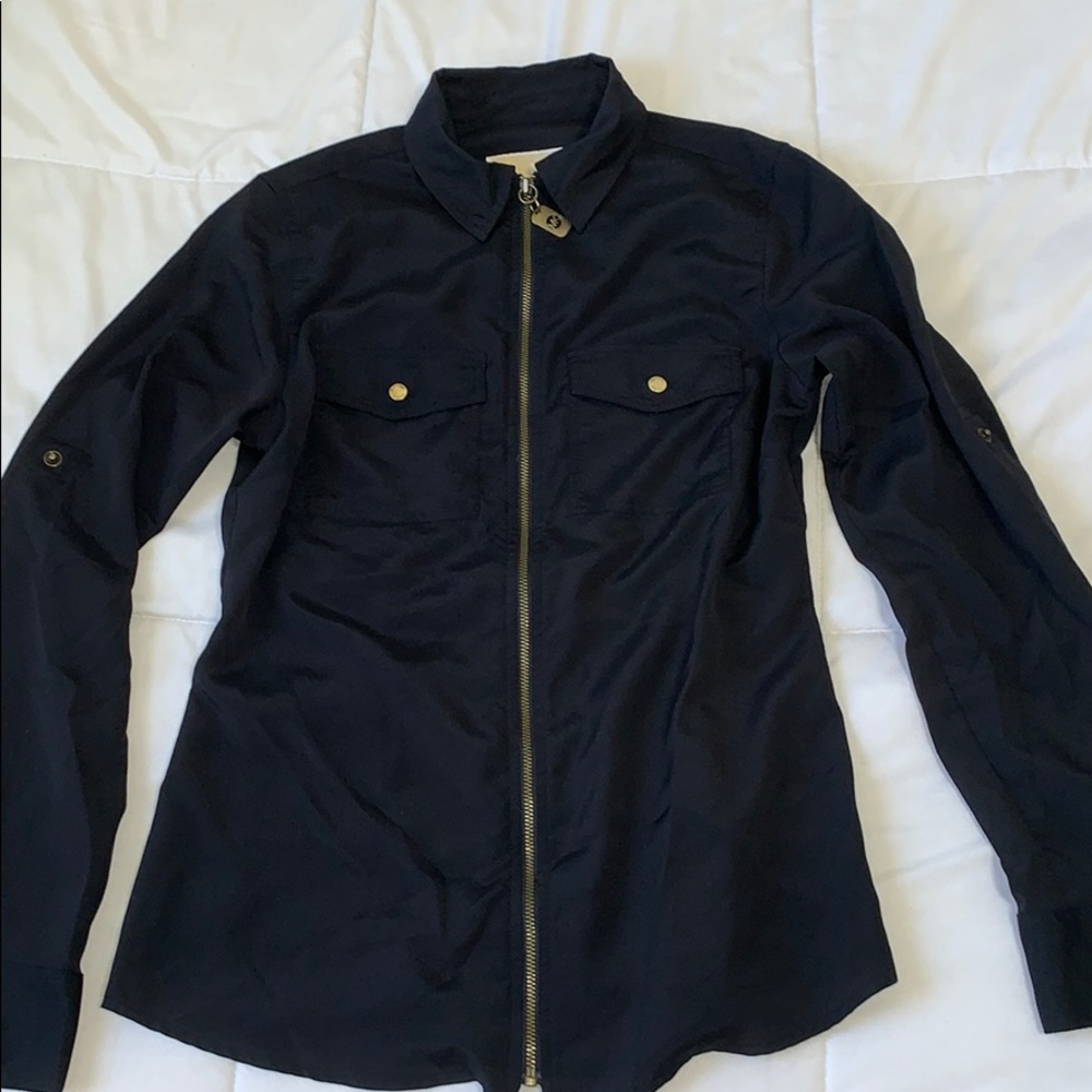 Dark navy blue zip up dress shirt
